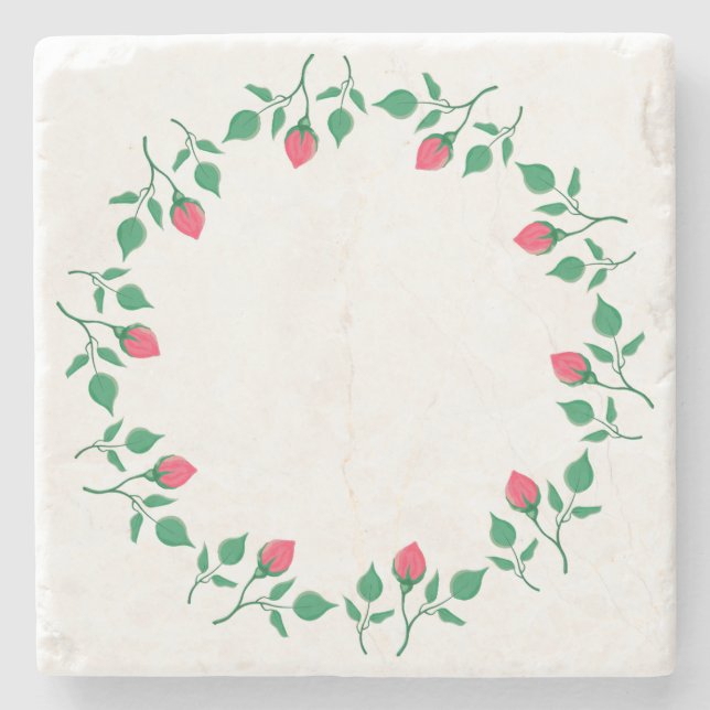 Rundrahmen mit rosa rosa Blume Steinuntersetzer (Vorderseite)