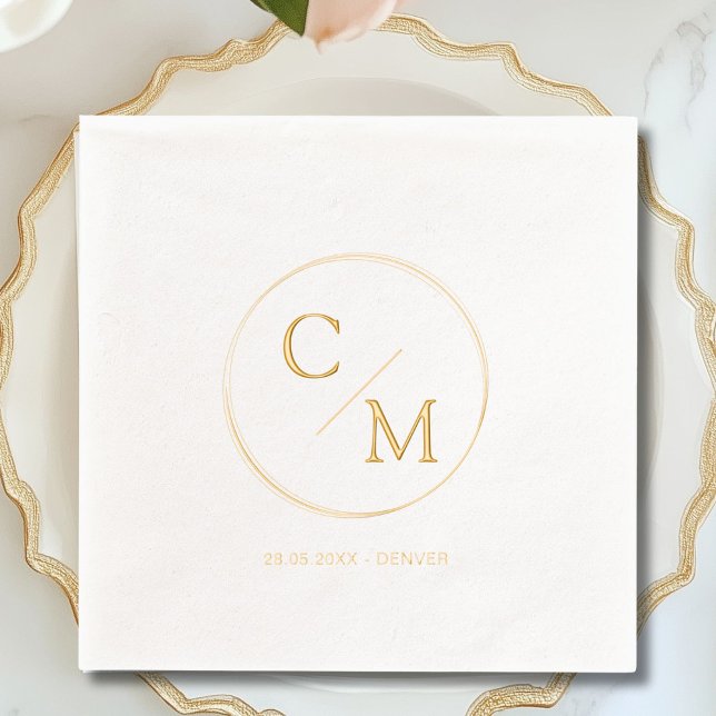 Rundrahmen-Monogramm-Hochzeit Servietten Mit Folie (Simple, elegant, monogram, wedding foil napkins)