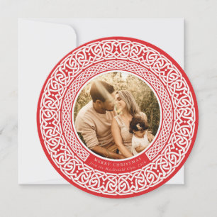 Rundrot + Off White Celtic Holiday Foto Card Feiertagskarte