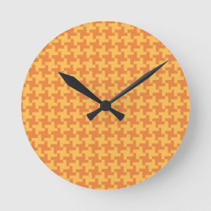 Rundsäulenuhr, Orangefarbener Karo Runde Wanduhr