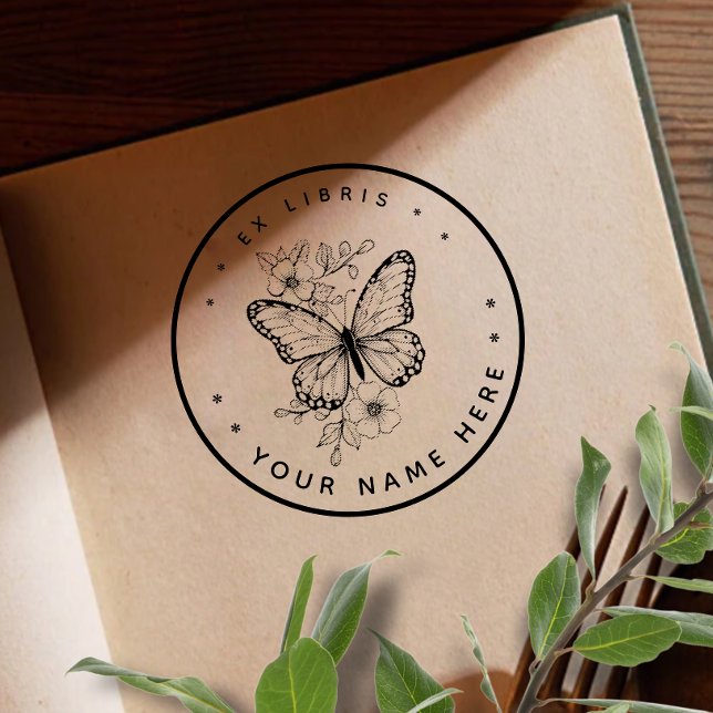 Rundschmetterling ex libris Briefmarke Gummistempel (Von Creator hochgeladen)