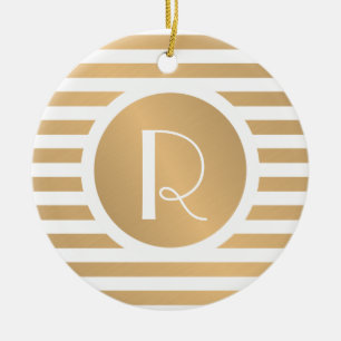 Rundschreiben für Monogramm, Gold und Weiße Streif Keramik Ornament