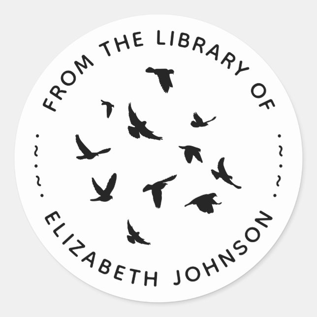 Rundtypografie von Vögeln aus der Bibliothek Runder Aufkleber (Vorderseite)