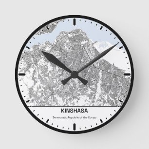 Runduhren Kinshasa Clock City Line Art Runde Wanduhr