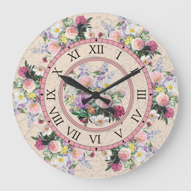 Rundwanduhr - florales Design Große Wanduhr (Vorderseite)