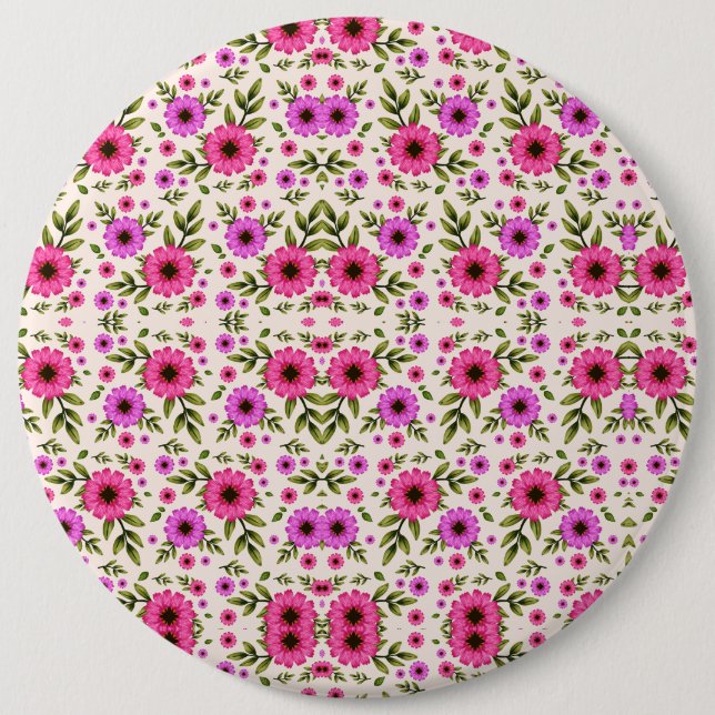 Rundwanduhr mit einem lebendigen Blumendesign Button (Vorderseite)