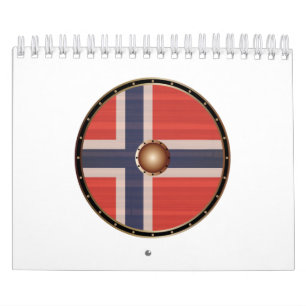 Rundwaschschild mit norwegischer Flagge. Kalender