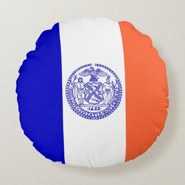 Rundwurfkissen mit der Flagge von New York City, U Rundes Kissen (Vorderseite)