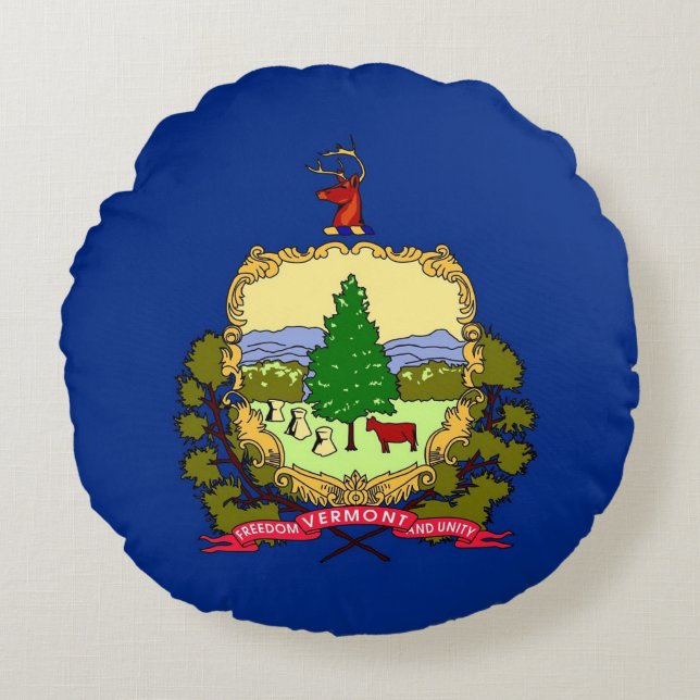 Rundwurfkissen mit der Flagge von Vermont, USA Rundes Kissen (Vorderseite)