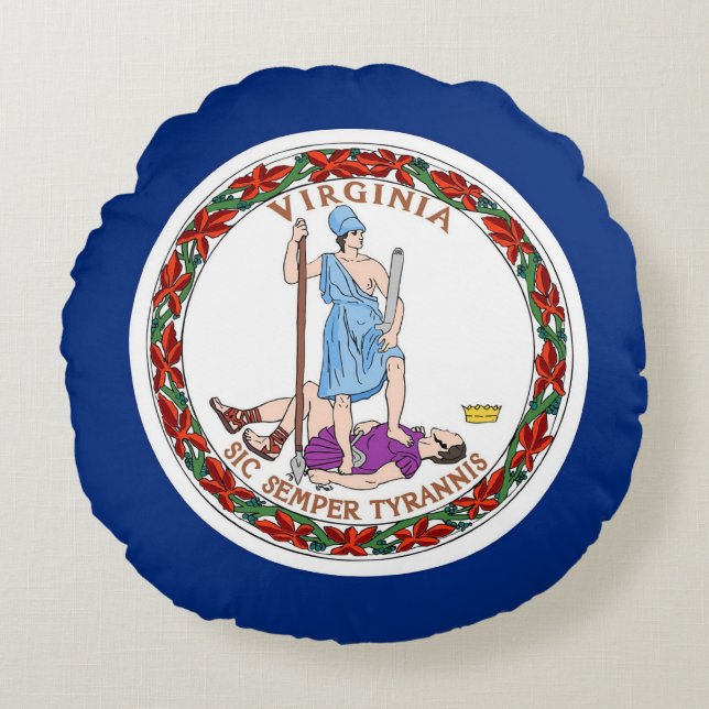 Rundwurfkissen mit der Flagge von Virginia, USA Rundes Kissen (Vorderseite)