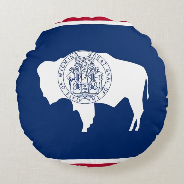 Rundwurfkissen mit der Flagge von Wyoming, USA Rundes Kissen (Vorderseite)