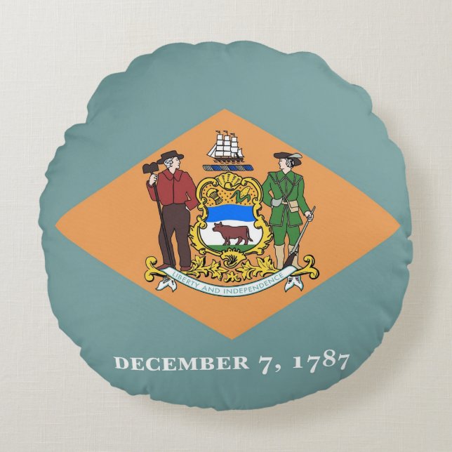 Rundwurfkissen mit Flagge von Delaware, USA Rundes Kissen (Vorderseite)