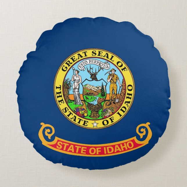 Rundwurfkissen mit Flagge von Idaho, USA Rundes Kissen (Vorderseite)