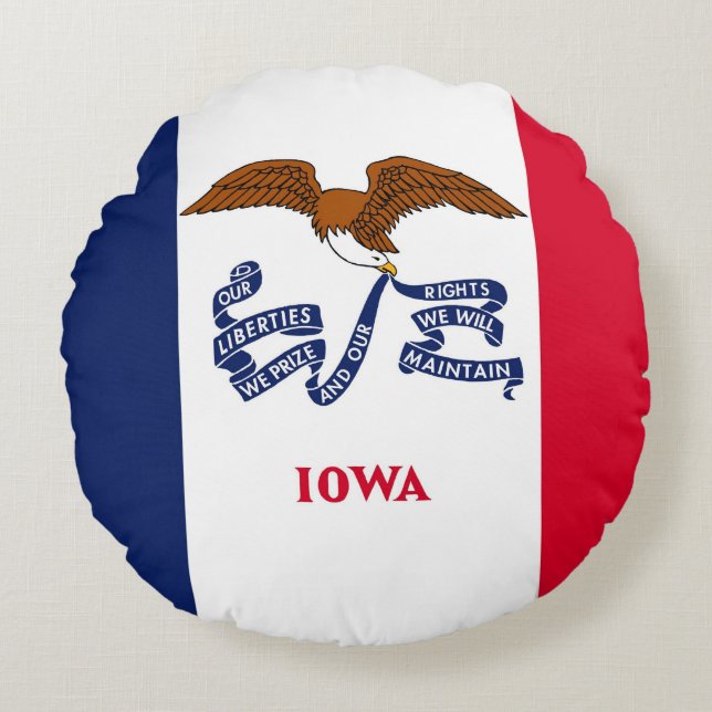 Rundwurfkissen mit Flagge von Iowa, USA Rundes Kissen (Vorderseite)