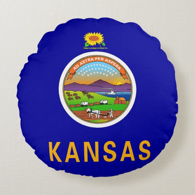 Rundwurfkissen mit Flagge von Kansas, USA Rundes Kissen (Vorderseite)