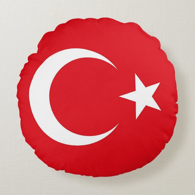 Rundwurfkissen mit türkischer Flagge Rundes Kissen (Vorderseite)