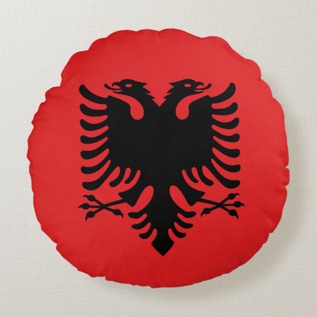 Rundwurfpilz mit Flagge Albaniens Rundes Kissen (Vorderseite)