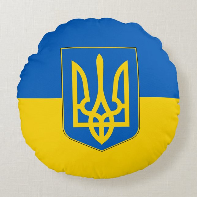 Rundwurfpilz mit Flagge der Ukraine Rundes Kissen (Vorderseite)