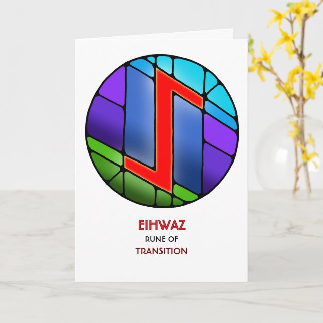 Rune Eihwaz - Übergang - Jugendstil Karte (Gelbe Blume)