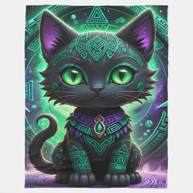Rune Green Cat Fleece Blanket (Vorderseite)