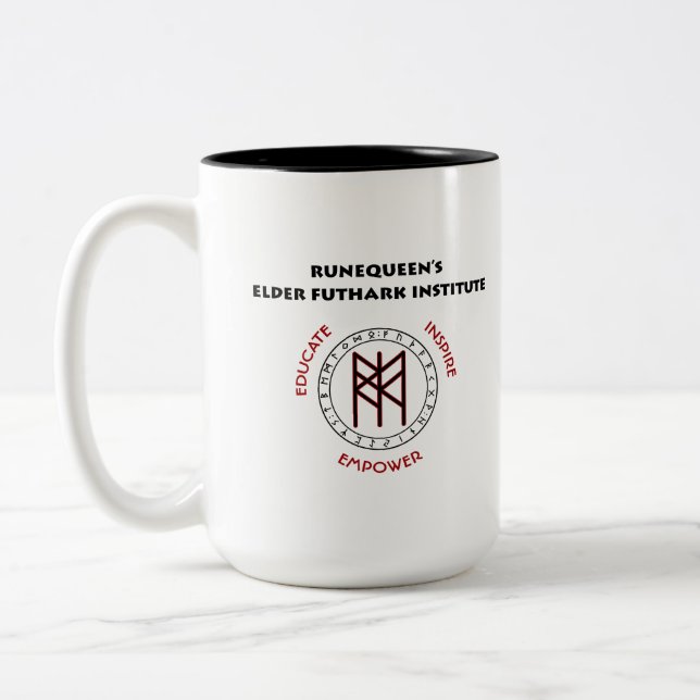 RuneQueen's RQEFI-Logo in Englisch/Español Zweifarbige Tasse (Links)