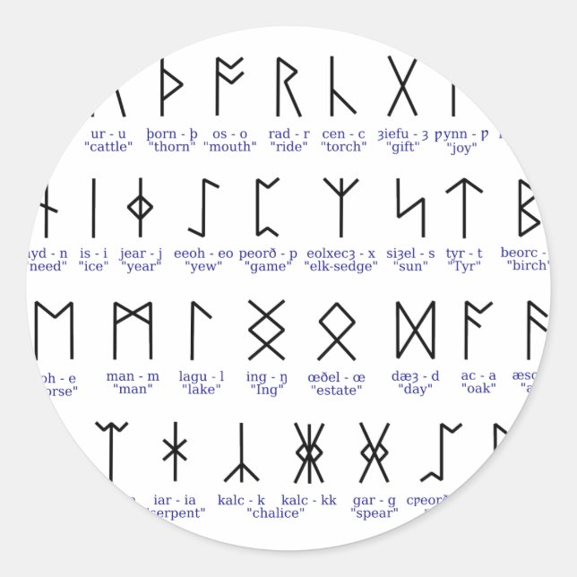 Runic Alphabet Runder Aufkleber (Vorderseite)