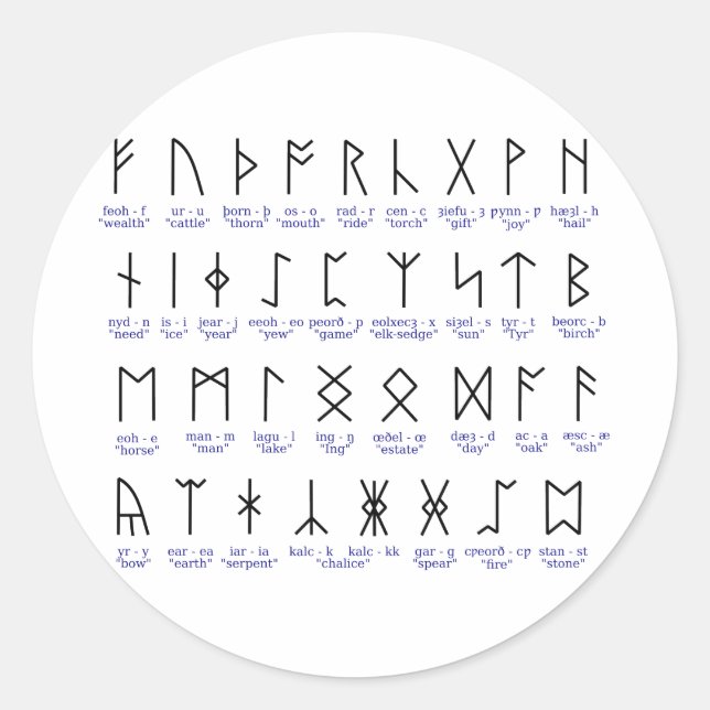 Runic Alphabet Runder Aufkleber (Vorderseite)