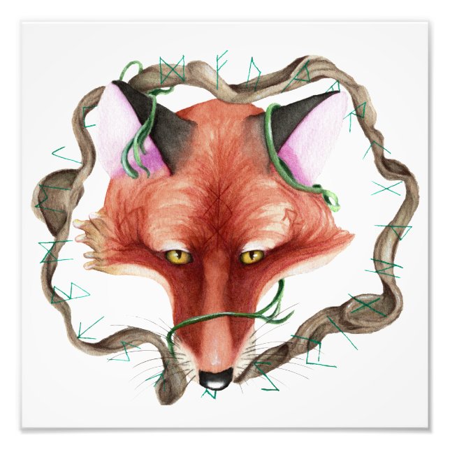 Runic Fox Watercolor Fotodruck (Vorne)