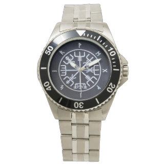 Runic Vegvísir Compass Stainless Steel Watch Armbanduhr