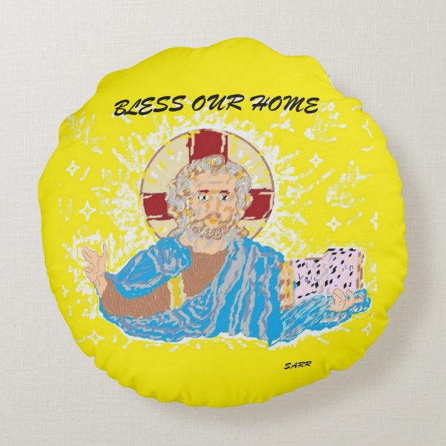 RUNKissen: BLESS UNUR ZUHAUSE LORD JESUS CHRIST Rundes Kissen (Rückseite)