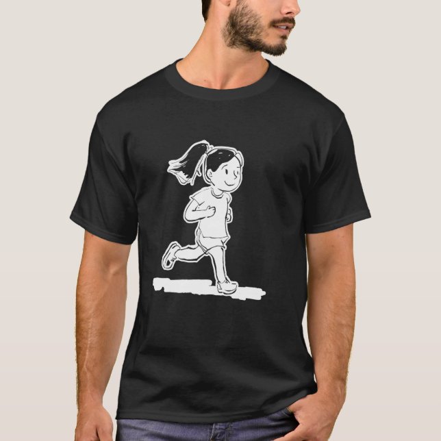 Runner Girl Cartoon Style Jogger Racewalking T-Shirt (Vorderseite)