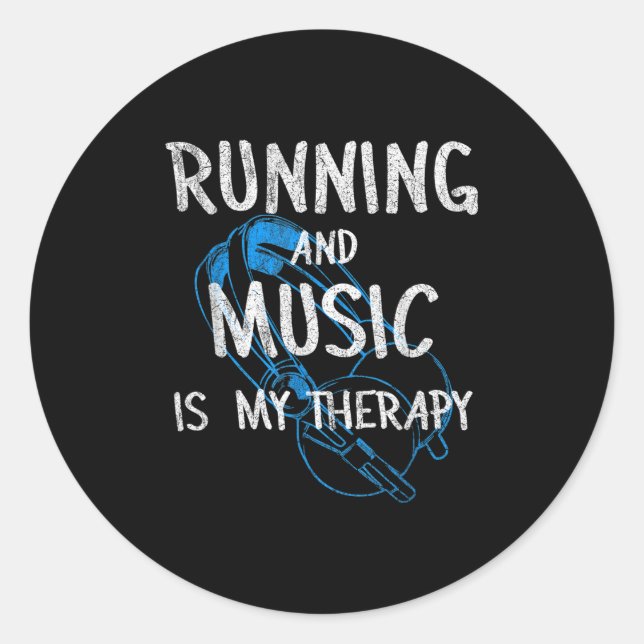 Running And Music Is My Therapy Headphones Design  Runder Aufkleber (Vorderseite)