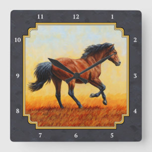 Running Bay Horse Charcoal Gray Quadratische Wanduhr