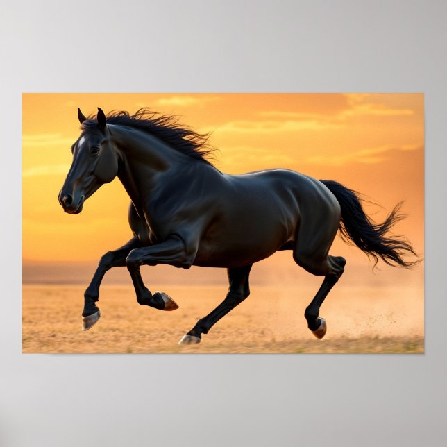 Running Black Stallion Poster (Vorne)