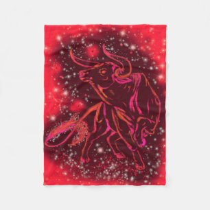 Running Bull Fleece Blanket Red Starry Night
