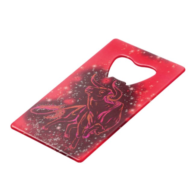 Running Bull Red Starry Night Bottle Opener Geldbeutel Flaschenöffner (Vorderseite Schrägansicht)