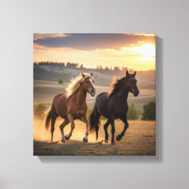 Running Free at Sunset – Wild Horse Duo Wall Art Leinwanddruck