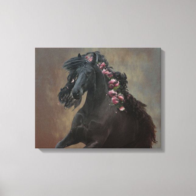 Running Friesian - Wrapped Canvas Leinwanddruck (Vorderseite)