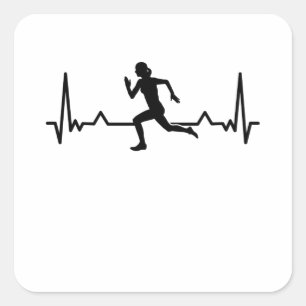 Running Heartbeat Line Funny Runner Geschenke Quadratischer Aufkleber