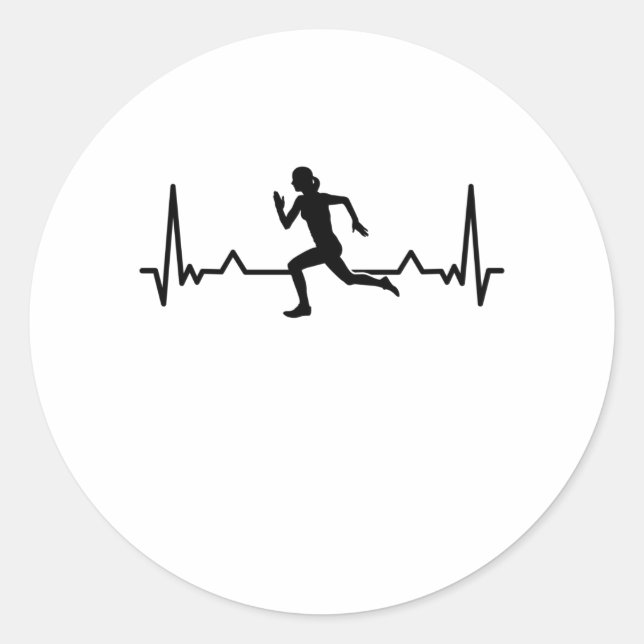 Running Heartbeat Line Funny Runner Geschenke Runder Aufkleber (Vorderseite)