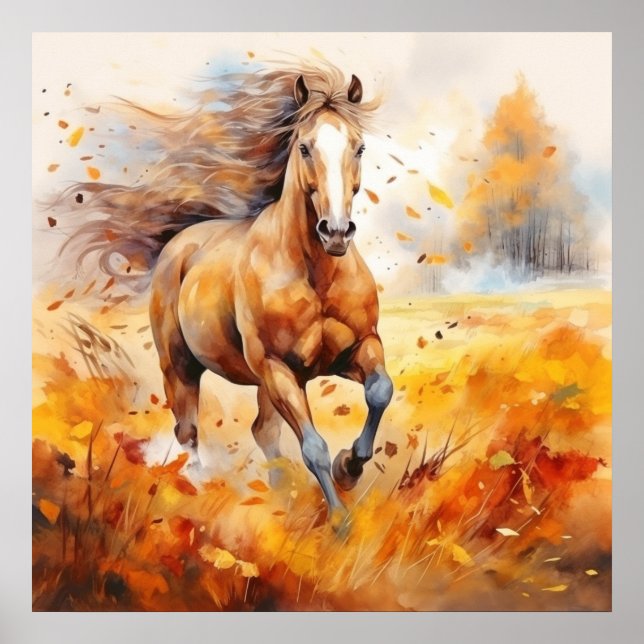 Running Horse in Autumn Poster (Vorne)