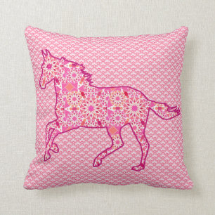 Running Horse Silhouette, Fuchsia und Coral Pink Kissen