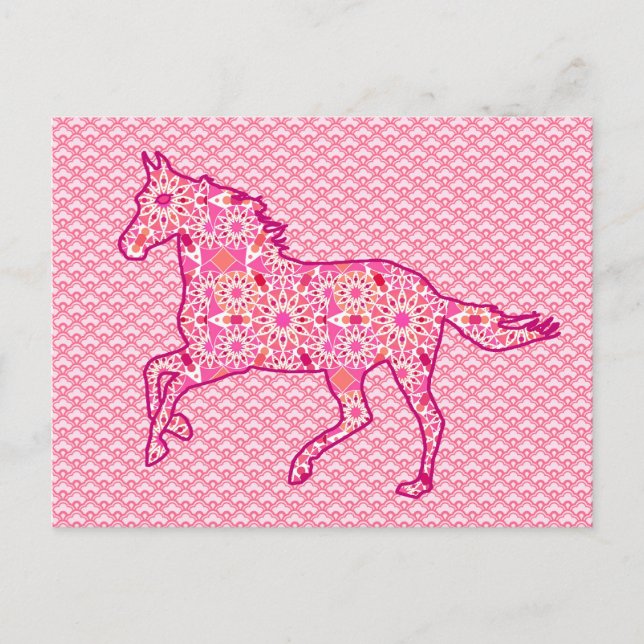Running Horse Silhouette, Fuchsia und Coral Pink Postkarte (Vorderseite)
