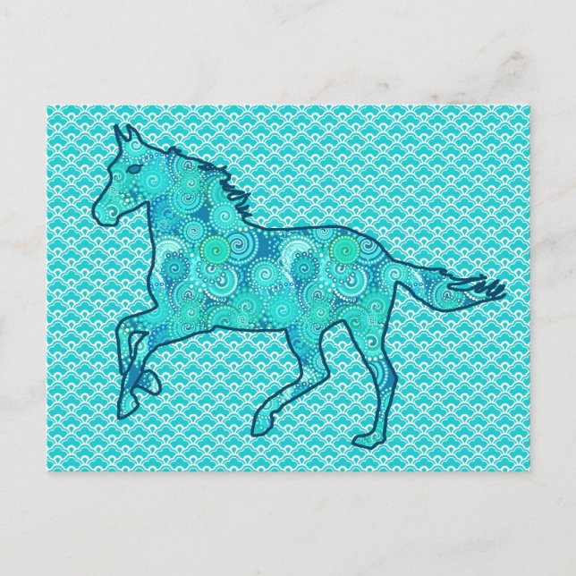 Running Horse Silhouette, Türkis und Aqua Postkarte (Vorderseite)