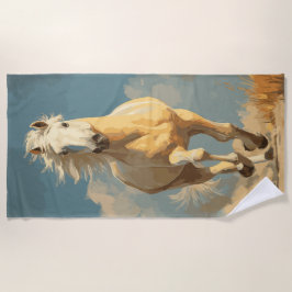 Running Horse Vintage Illustration in Warm Tones Strandtuch