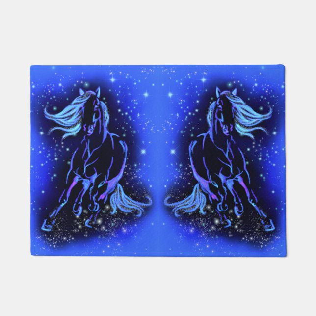 Running Horses Doormats Blue Starry Moonlight Fußmatte (Vorderseite)