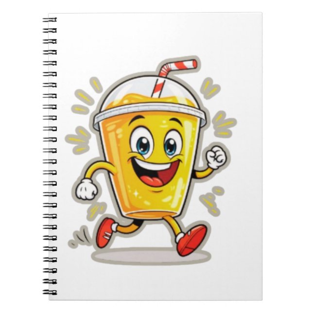 **Running Juice Cup Cartoon – Fun Street Drink Cha Notizblock (Vorderseite)