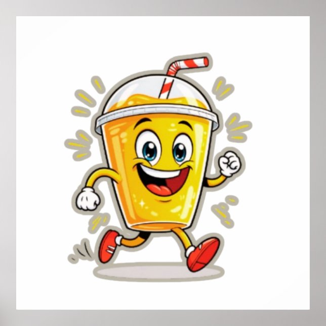 **Running Juice Cup Cartoon – Fun Street Drink Cha Poster (Vorne)