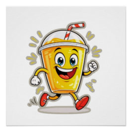 **Running Juice Cup Cartoon – Fun Street Drink Cha Poster