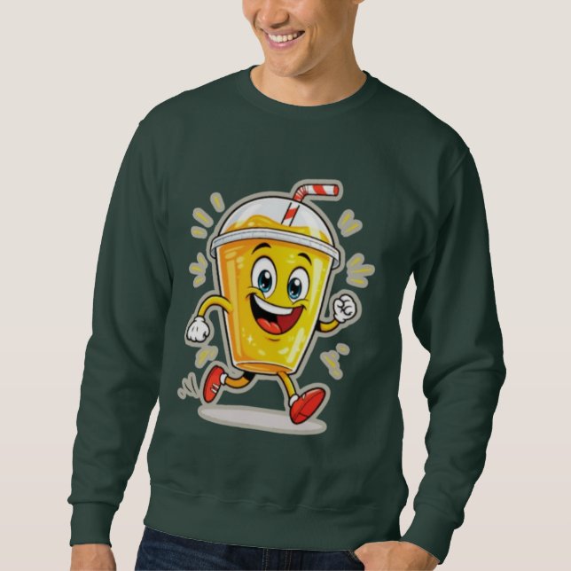 **Running Juice Cup Cartoon – Fun Street Drink Cha Sweatshirt (Vorderseite)